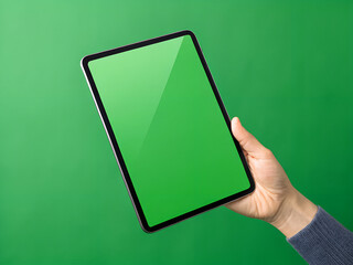 hand holding tablet pc with blank screen