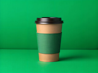 Coffee cup mockup with sleeve, green screen