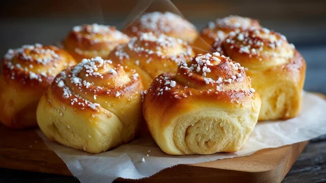 Freshly Baked Swedish Cinnamon Rolls with Icing and Cardamom, Steaming and Glazed, Perfect for Fika and Autumn Celebrations