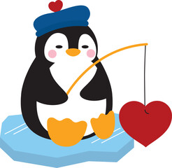 Obraz premium Cute Penguin Valentine Love fishing
