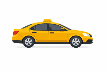 Yellow taxi cab illustration side view on white background