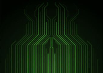Fototapeta premium Abstract glowing green tech circuit board lines minimal background. Vector geometric design