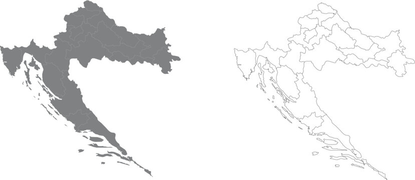 Detailed Map of Croatia with Administrative Counties Outline Vector Illustration