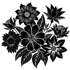 Fototapeta premium Black Floral Bouquet Silhouette Decorative Vector Illustration