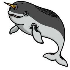 Gray narwhal clip art cartoon character on transparent background. © พจนศักดิ์ นาคศรี