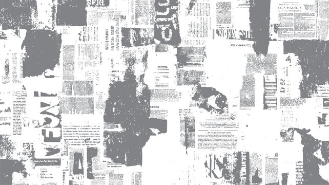 Collage of newspaper clippings and text fragments in gray and white tones print vintage