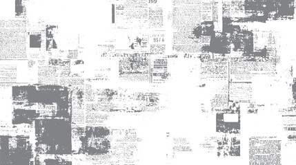 Obraz premium Grey newspaper clippings and text fragments overlayed on a white background print vintage grunge