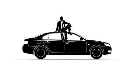 Obraz premium silhouette vector illustration of a businessman sit on a car
