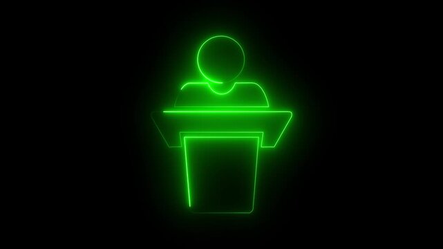 Neon Classroom Presentation and teachers icon. Class Icon A vibrant illustration of teaching and learning in a classroom setting.presentation icon illustrating a lecturer addressing an audience