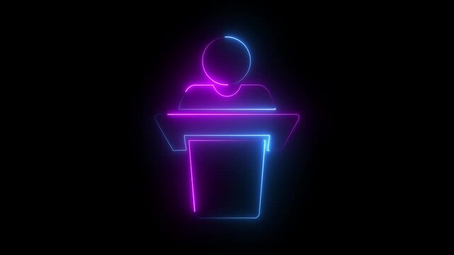 Neon Classroom Presentation and teachers icon. Class Icon A vibrant illustration of teaching and learning in a classroom setting.presentation icon illustrating a lecturer addressing an audience