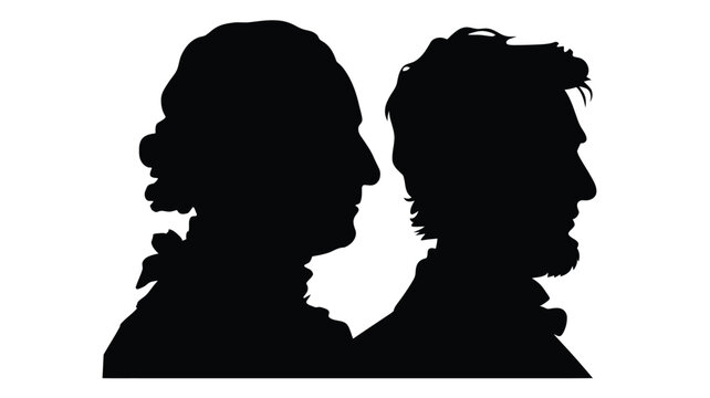 Silhouette of two historic us presidents side by side classic presidents' day illustration black and white
