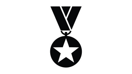 Fototapeta premium Black and white vector illustration of a star medal icon with ribbon on a plain background for awards and recognition