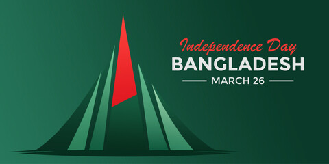 Fototapeta premium Bangladesh Independence Day vector design with green tones and red accent symbolizing national pride. Modern flat illustration suitable for posters and banners.