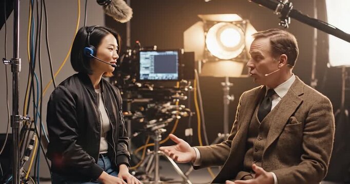 Actors Filming Scene in Studio.