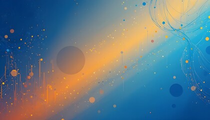 Abstract blue background with orange yellow lines and dotted circular geometric composition