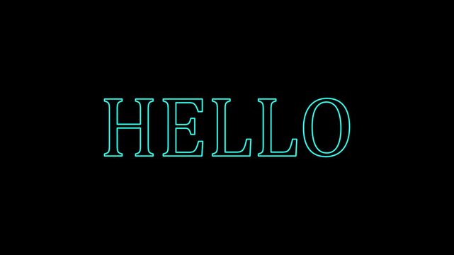 hello text icon animation neon glowing text letter banner poster sign board template. neon Hello text animation on a black background. with video animation.