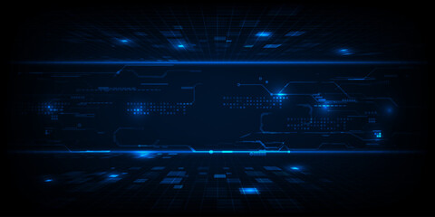 Vector illustration of Abstract blue digital hi tech background with glowing horizontal line and digital element circuit pattern.Digital communication innovation and technology concept. © Alleachday