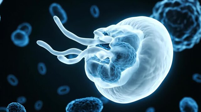 3D Visualization: White Blood Cell Engulfing Bacteria in Immune Response