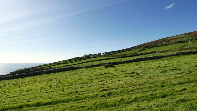 Irish rural countryside, agricultural farmland near the village of Ventry, off Slea Head Drive on the Dingle Peninsula in County Kerry, Republic of Ireland.