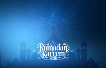 Ramadan Islamic Background with Mosque Silhouette and Traditional Arabic Patterns Ramadan Kareem 2026 greeting text © Mohamed