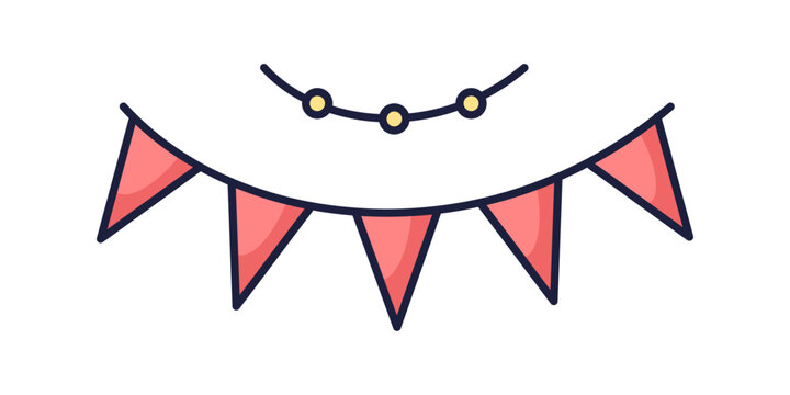 Red flags and beads icon. Outline illustration for kids textile design, baby shower, gender party, birthday, new year, Christmas, festival, carnival. Cartoon style. Vector illustration