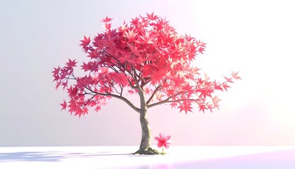 Obraz premium Cartoonish tree with vibrant pink leaves against white background