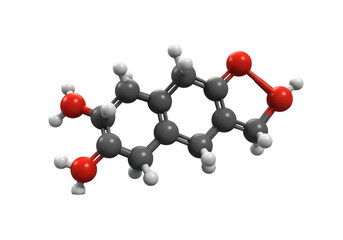 3D molecular structure model of organic compound isolated on transparent background