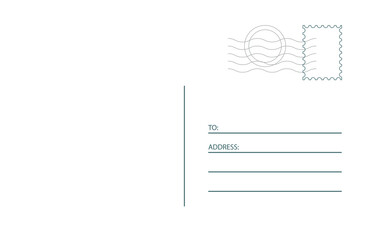 Empty back of a postcard with postage stamps for travel. Vector vintage template design  © Hannet