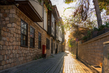 Naklejka premium Old Ottoman houses in the narrow streets of Antalya Old Town Kaleici district