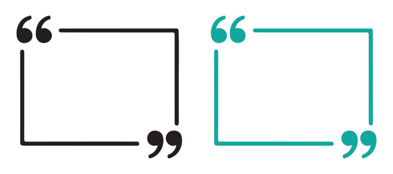 Two frames for quotes or text with quotation marks, one black and one turquoise