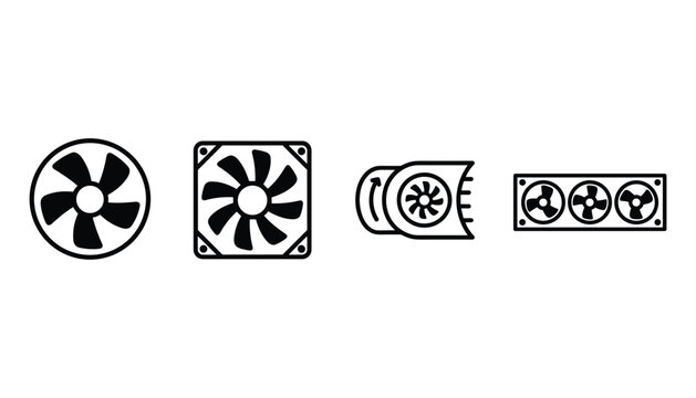 Cooling fan icon collection for computer pc gpu desktop system maintenance vector illustration