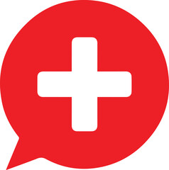 Obraz premium Red Positive communication and feedback speech bubble icon with cross symbol for health plus add message in vector graphic