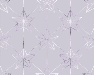 Seamless holiday pattern with silver decorative stars ornament.