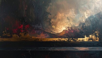 Sunset over mountains and sea with fiery reflections and colorful sky