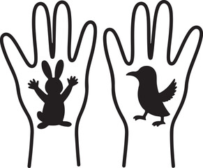 Fototapeta premium Hands with Animal silhouettes vector illustration.