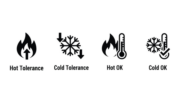 Hot and cold tolerance icons depicting temperature resistance and optimal conditions management sign