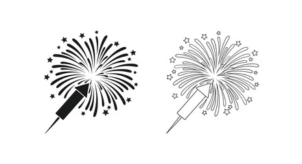 Two black and white illustrations of fireworks with sparklers © Tm Studio