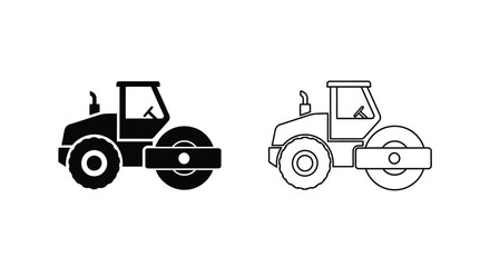 Road roller icon set filled and outlined versions shown