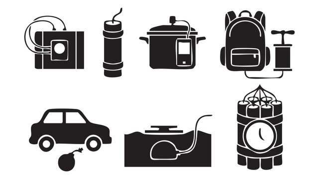 Improvised explosive devices and homemade bomb icons collection