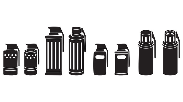 Tactical smoke grenades and flashbang stun grenades icon set