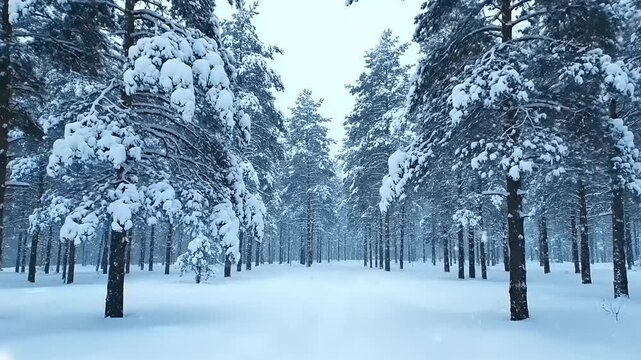 Snow Covered Forest Landscape with Trees.