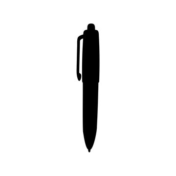 A striking black silhouette of a classic ballpoint pen against a clean white background Vector, illustration