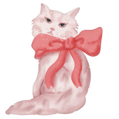 Watercolor Pink Cat With Bow © ToZ Icon