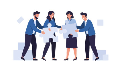 Teamwork and Collaboration: People Connecting Puzzle Pieces for Success