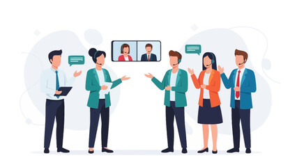 Diverse Team Collaborating on Video Conference Call with Speech Bubbles