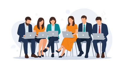 Diverse team collaborating on laptops in a modern office setting