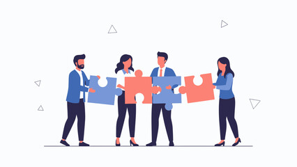 Teamwork and Collaboration Concept: People Connecting Puzzle Pieces
