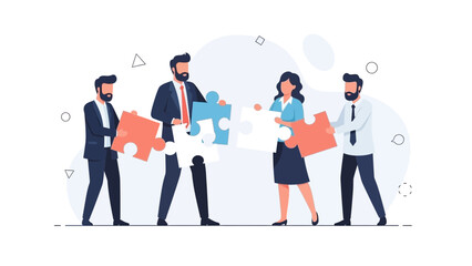 Teamwork and Collaboration: People Connecting Puzzle Pieces