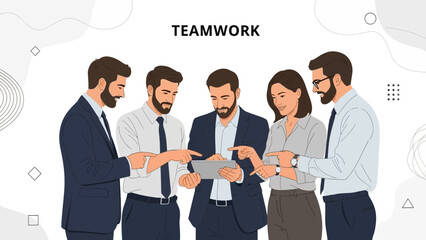 Diverse team collaborating on tablet, teamwork concept, business people meeting