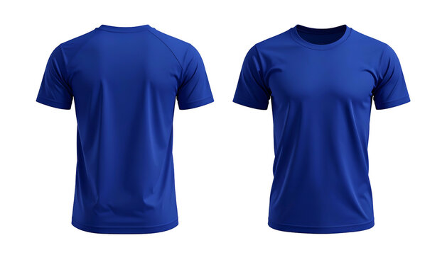 Front and back views of a plain, vibrant blue, short-sleeved athletic t-shirt